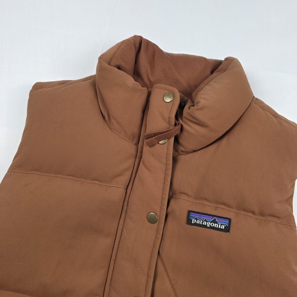 Patagonia Vest Womens Small Brown Down Puffer Quilted Full Zip Camo Lining - Picture 2 of 16